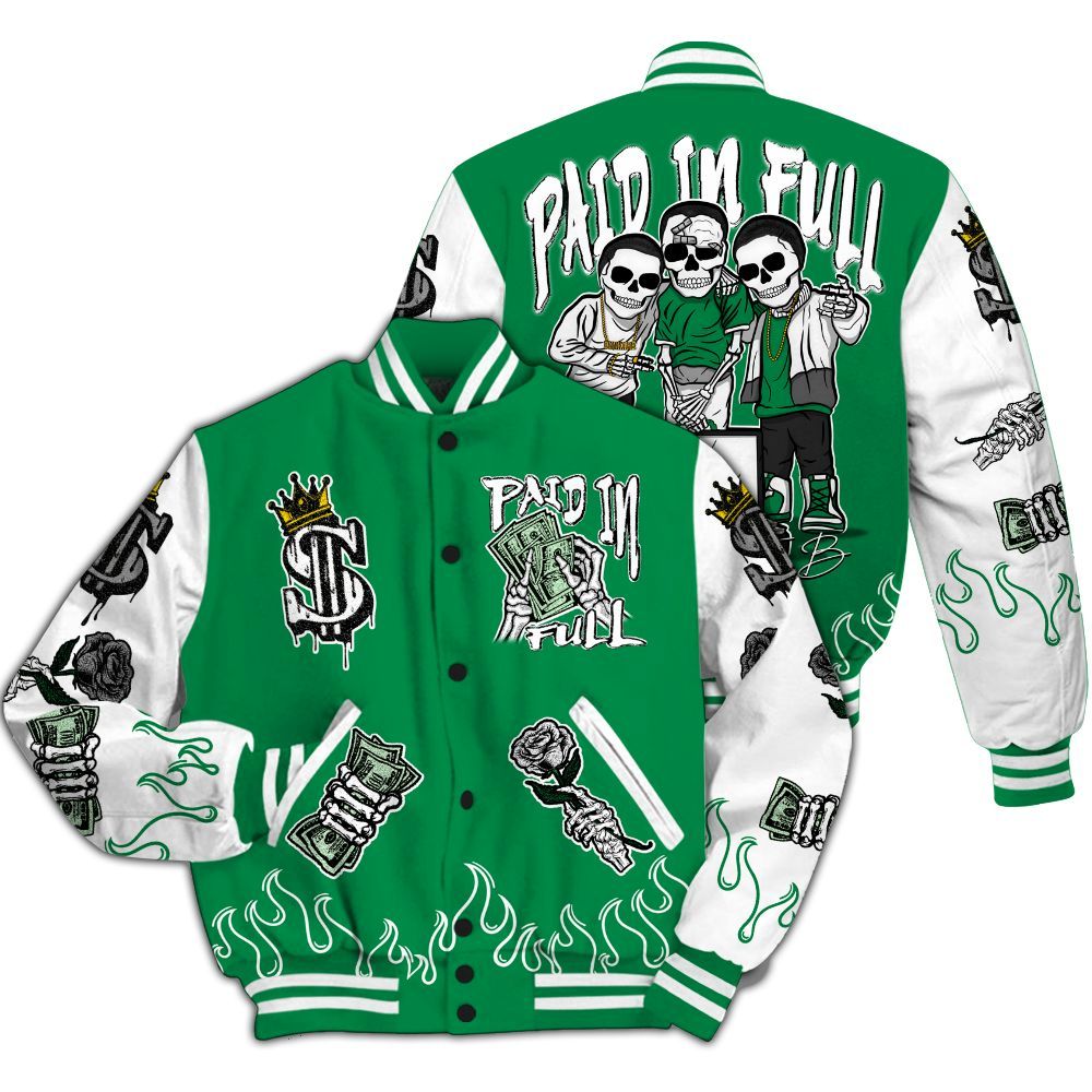 Varsity Jacket To Match Mid Lucky Green 1s - Fire Everybody Paid In All Over Print