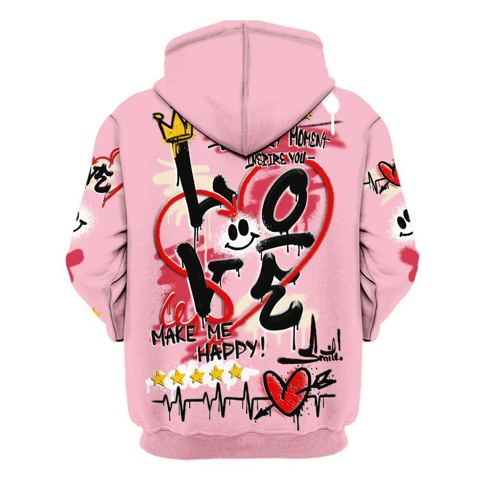 Hoodie To Match Low OG Tropical Pink 1s - Happy Love Beats Graffiti Streetwear All Over Print