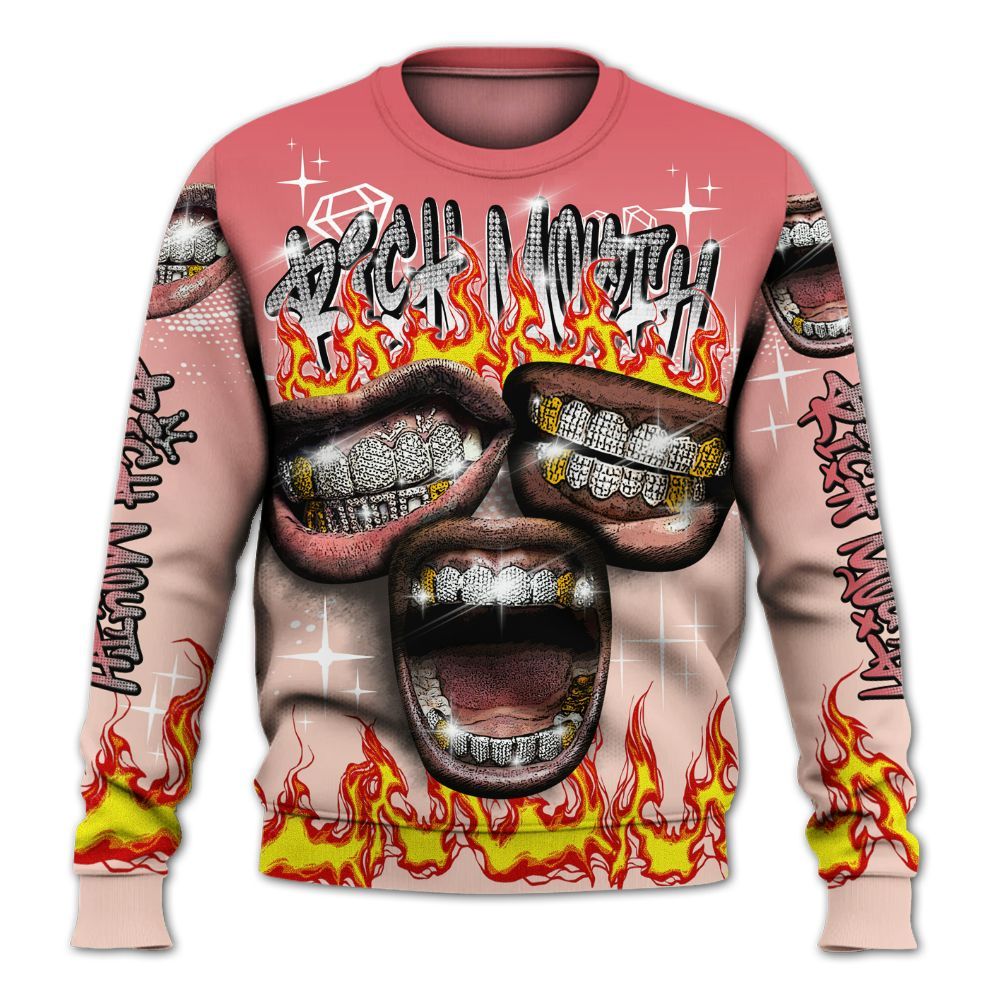 Sweatshirt To Match Washed Coral 2s Shirt, Rich Mouth Fire Rap Retro 90s All Over Print