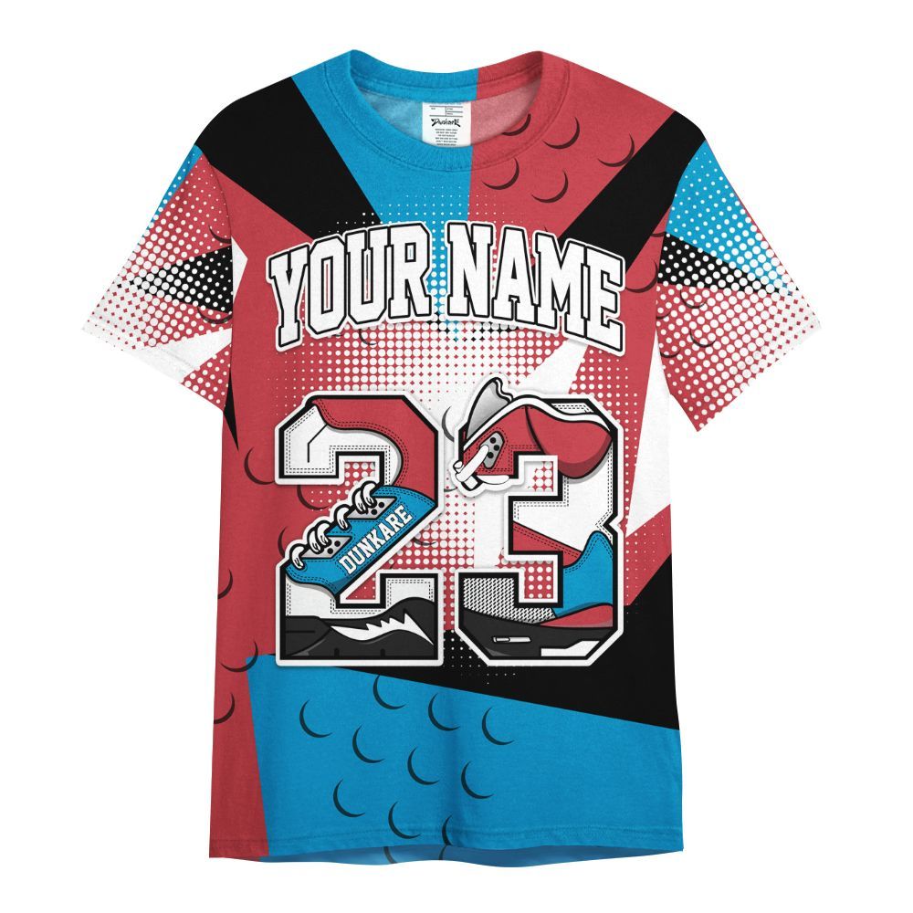 Shirt To Match High OG University Red Dark Powder Blue 1s - Poly Custom Name Number 23 5s All Over Print