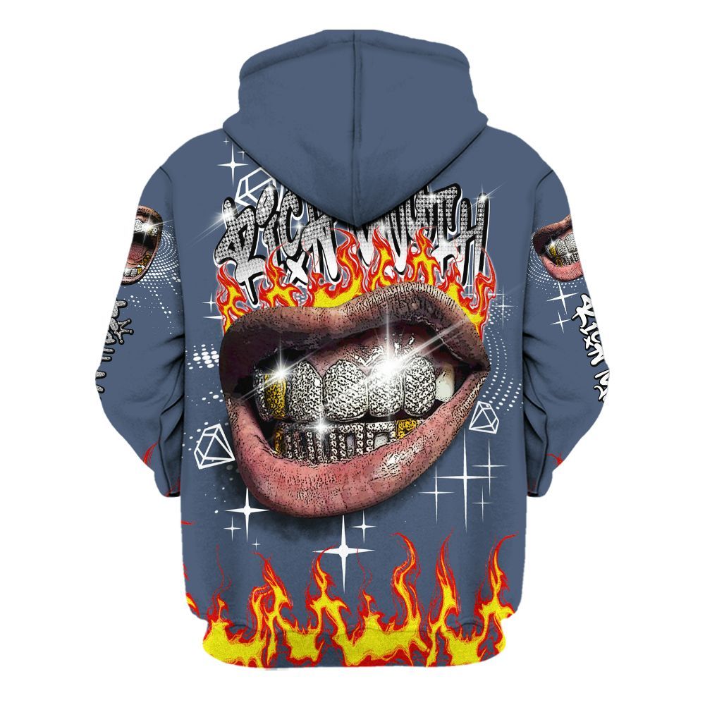 Hoodie To Match Low Diffused Blue 11s - Rich Mouth Fire Rap Retro 90s All Over Print