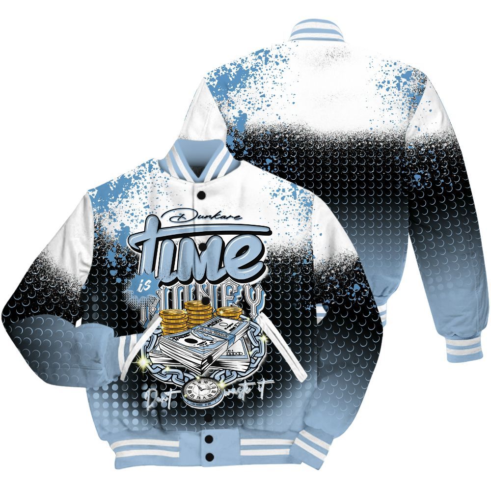 Varsity Jacket To Match High University Blue 1s Shirt, Halftone Time Is Money All Over Print