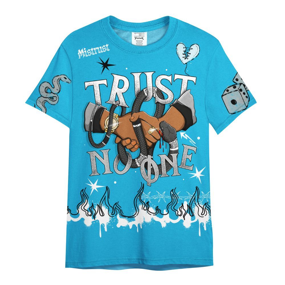 Shirt To Match Black University Blue 2026 14s - Trust No One Snake-Bite Doodle Crayon All Over Print