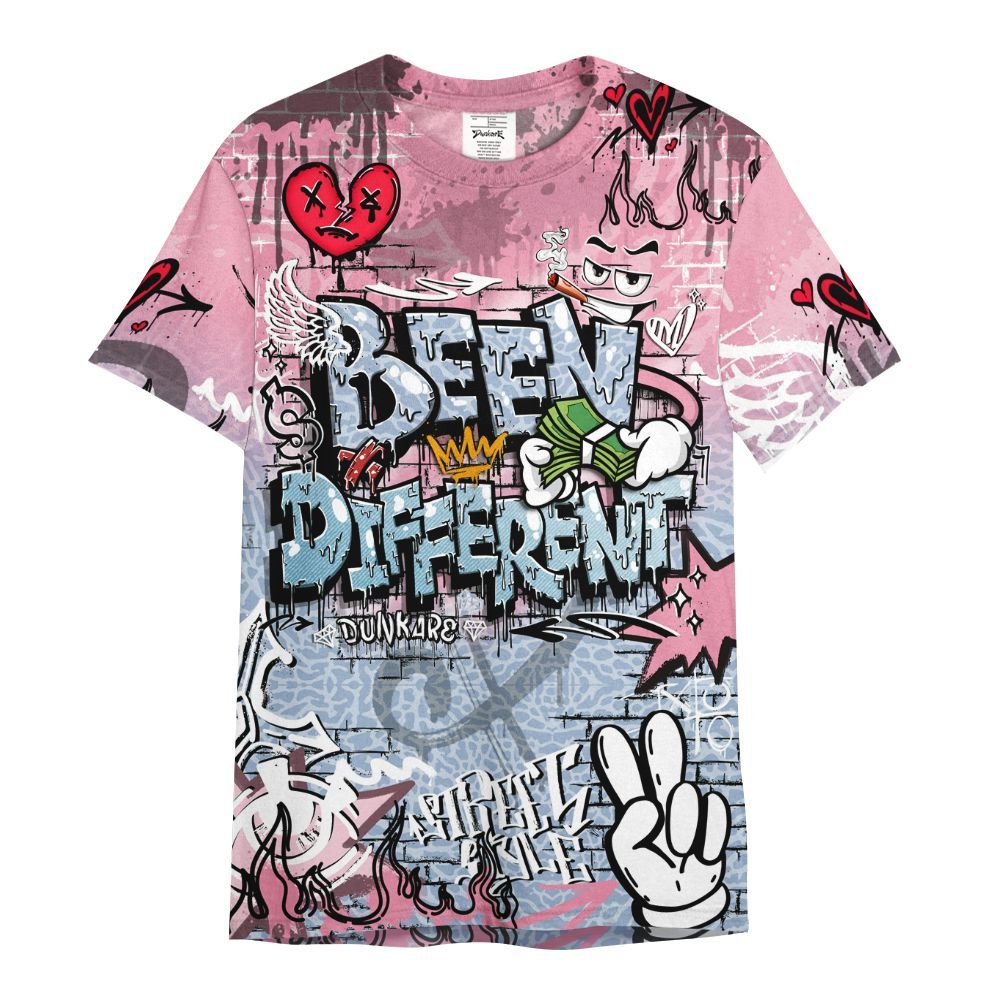 Shirt To Match Denim Pink Glow 3s - Been Dif2erent Drip Graffiti All Over Print