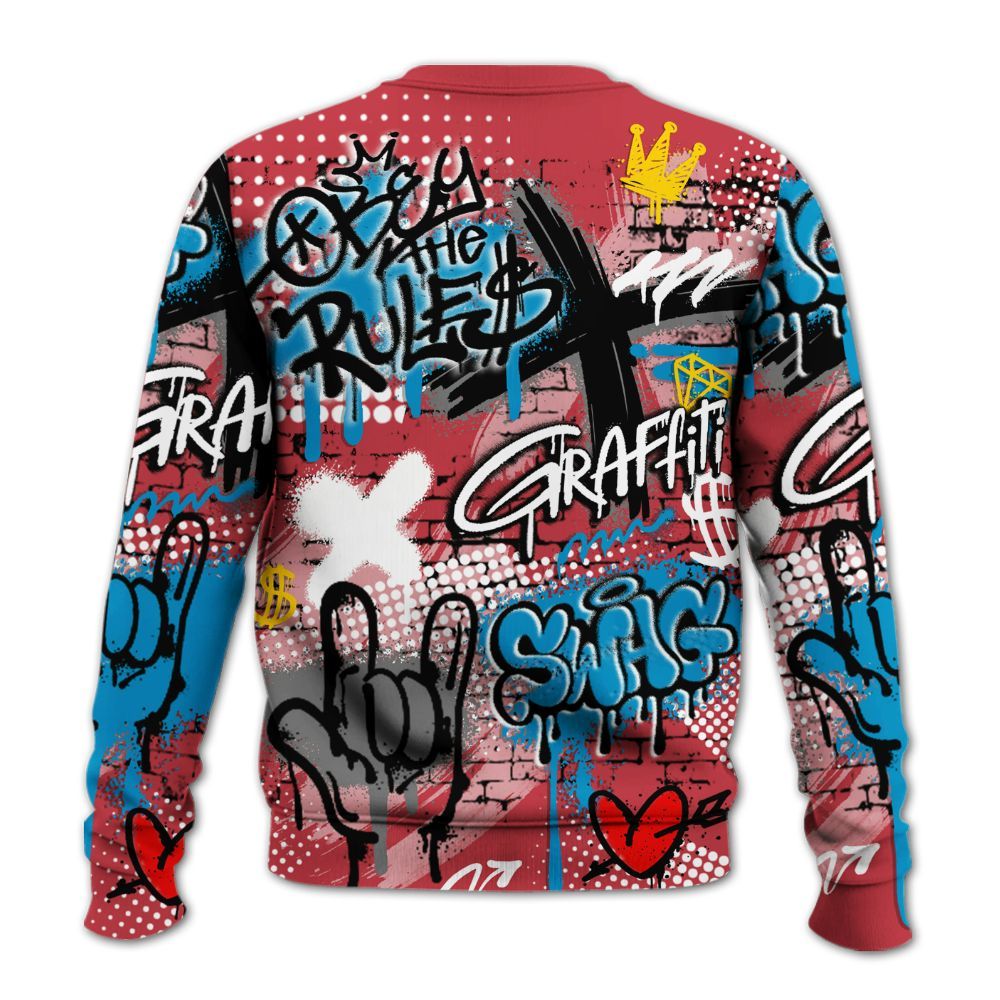 Sweatshirt To Match High OG University Red Dark Powder Blue 1s - True It Real Graffiti Streetwear All Over Print