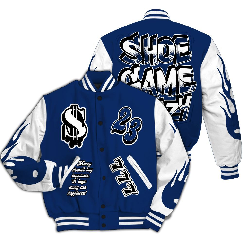 Varsity Jacket To Match High OG Deep Royal Blue 1s - Shoe Game Crazy Graphic All Over Print