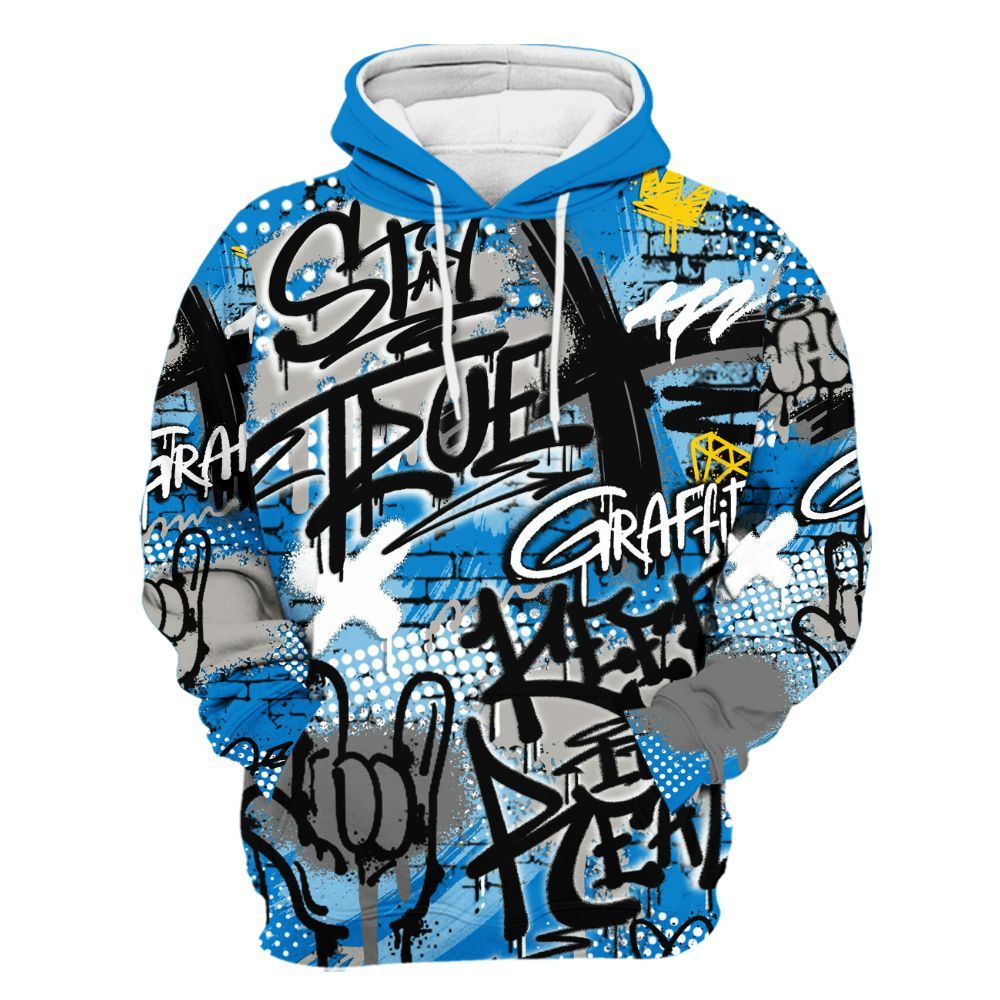 Hoodie To Match Industrial Blue 4s - True It Real Graffiti Streetwear All Over Print