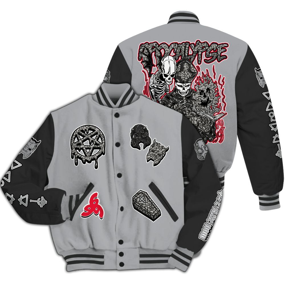 Varsity Jacket To Match Black Cement 3s - Apocalypse Skeleton All Over Print