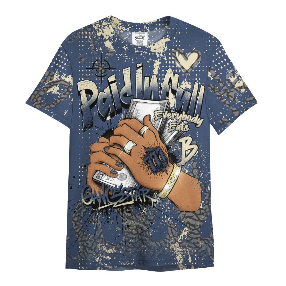 Shirt To Match Diffused Blue 3s - Lucky Money Paid In Full Graffiti All Over Print