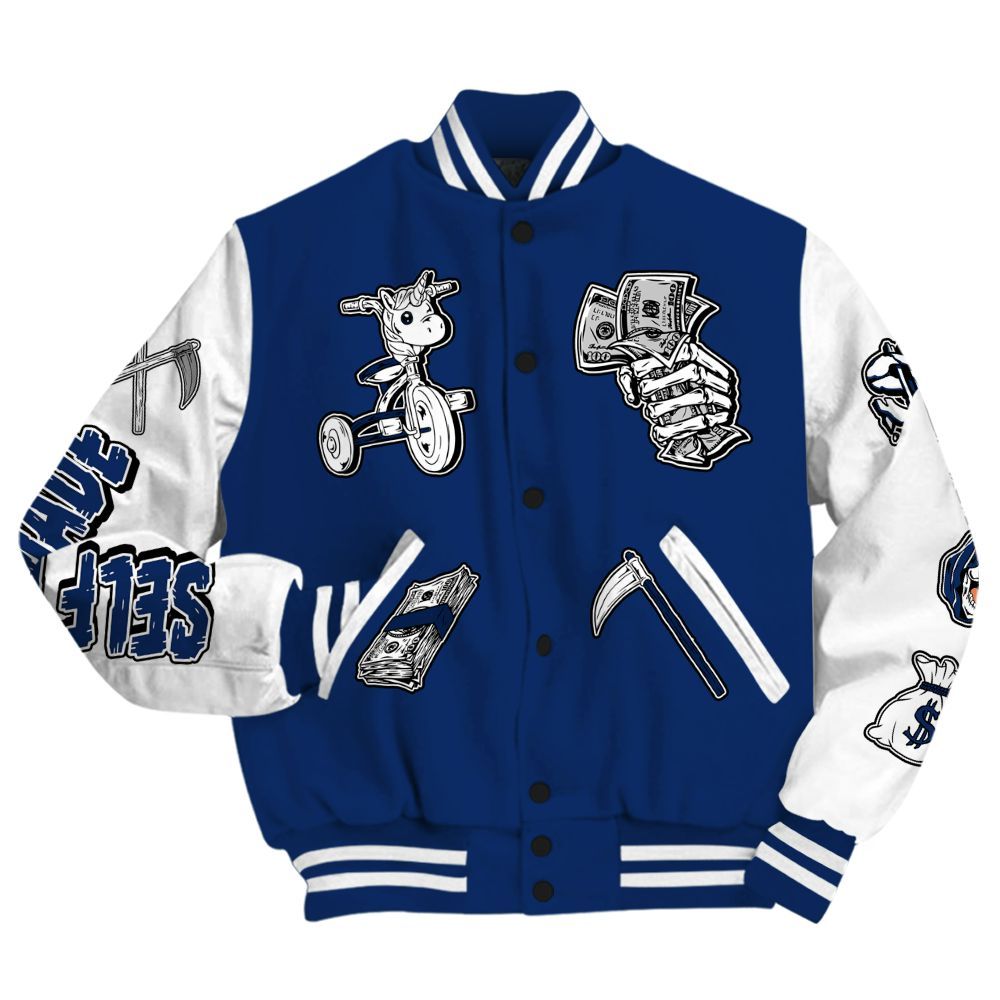 Varsity Jacket To Match High OG Deep Royal Blue 1s - Self Make Skeleton All Over Print