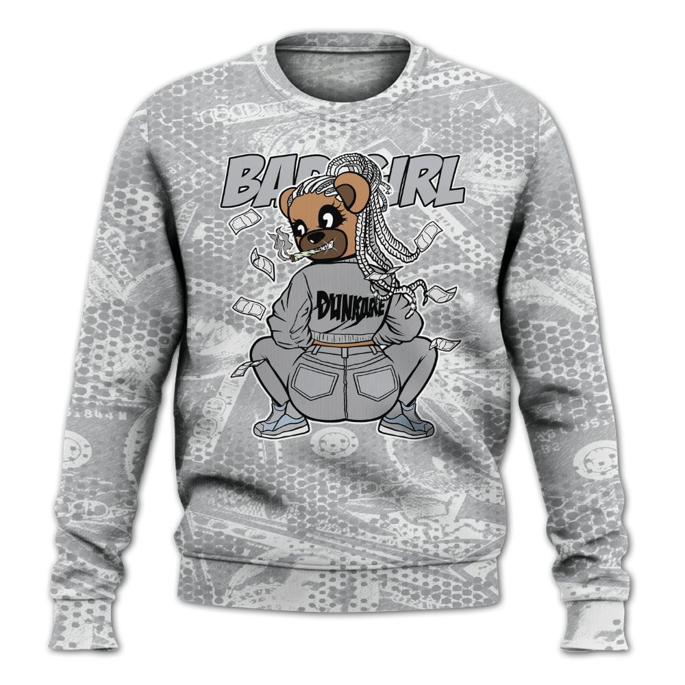 Sweatshirt To Match Low OG Wolf Grey 1s - Rebellious Girl Bear Banknotes Art All Over Print