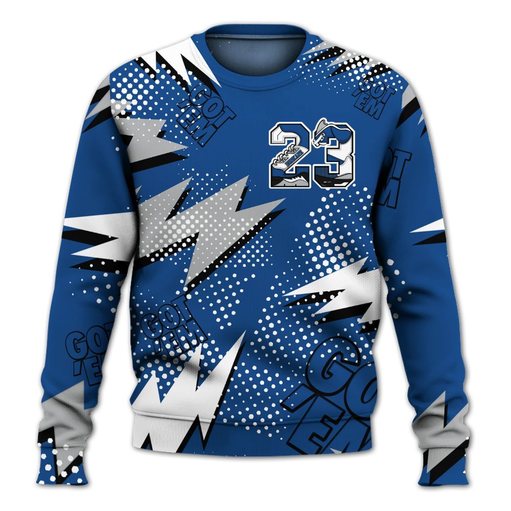 Sweatshirt To Match Air Ship Royal Blue - Custom Name Number 23 5s All Over Print