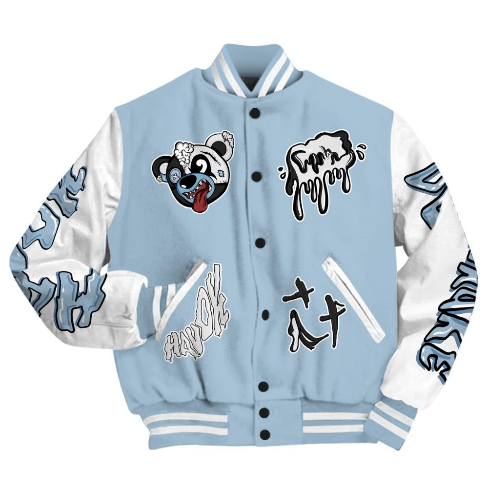 Varsity Jacket To Match Mid Ice Blue 1s - Havok Bear All Over Print