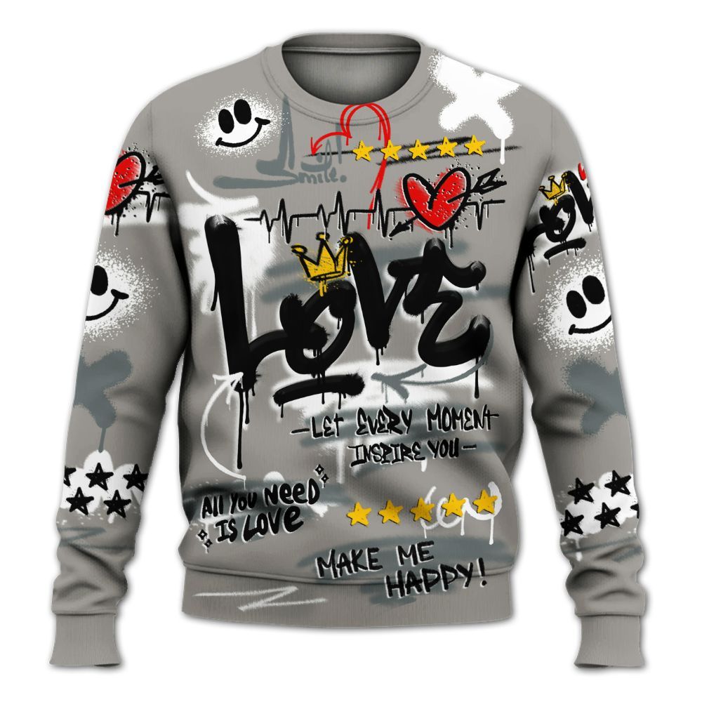 Dunkare Cool Grey 9s Shirt, Happy Love Beats Graffiti Streetwear All Over Print Unisex Sweatshirt