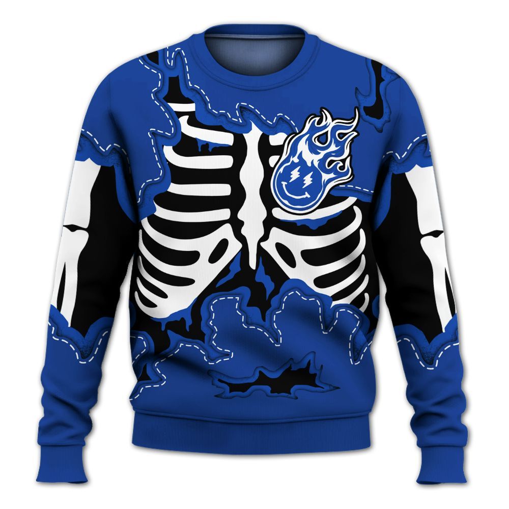 Sweatshirt To Match Air Foamposite One Royal - Skeleton Smiley Face All Over Print