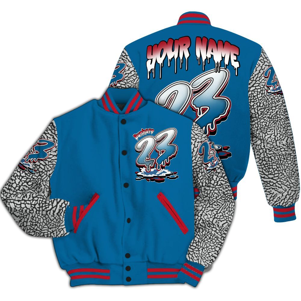 Varsity Jacket To Match OG True Blue 3s - Custom Name 23 Drip All Over Print