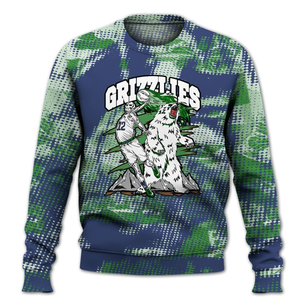 Sweatshirt To Match Midnight Navy 13s - Grizzly Bear Skeleton Brown Sugar All Over Print