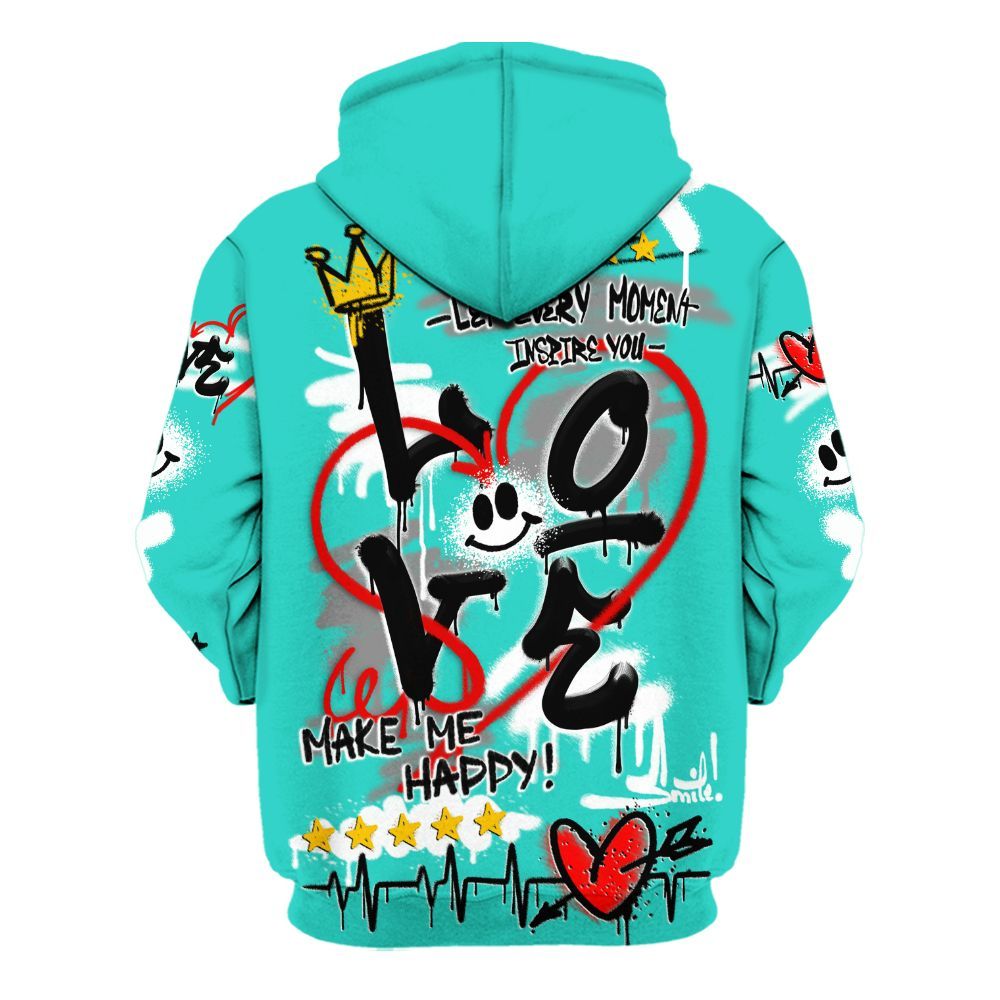 Hoodie To Match Dunk Low Clear Jade - Happy Love Beats Graffiti Streetwear All Over Print