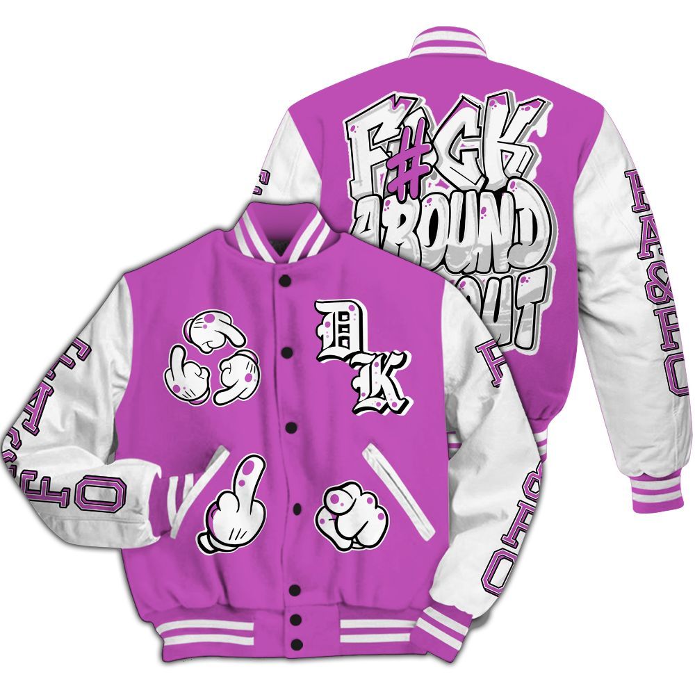 Varsity Jacket To Match Hyper Violet 4s - F Around Find Out Graphic All Over Print