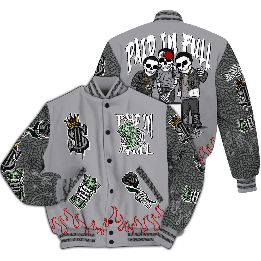 Varsity Jacket To Match Cement Grey 3s - Fire Everybody Paid In All Over Print