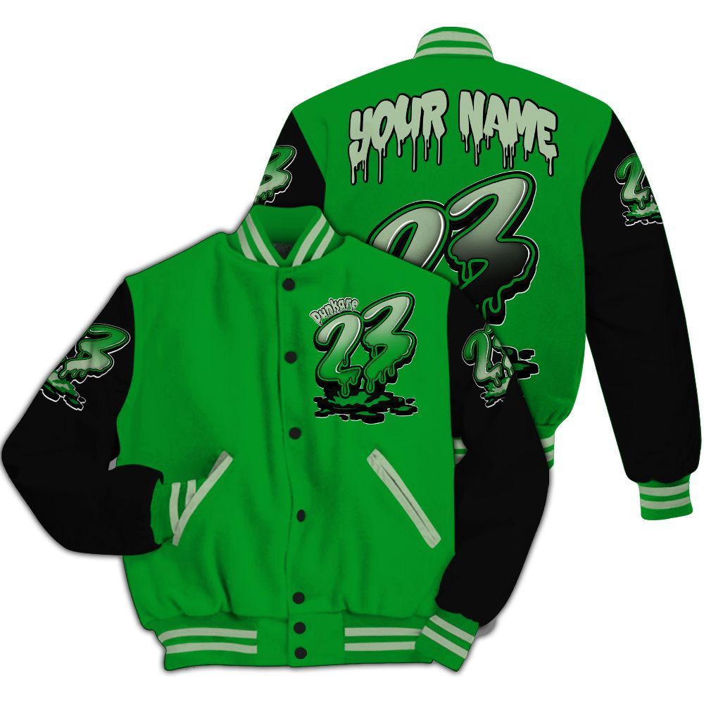 Varsity Jacket To Match Green Spark CJ1 T-Rex - Custom Name 23 Drip All Over Print