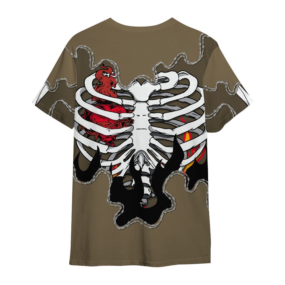 Shirt To Match Olive 9s - Skeleton Heart On Fire All Over Print