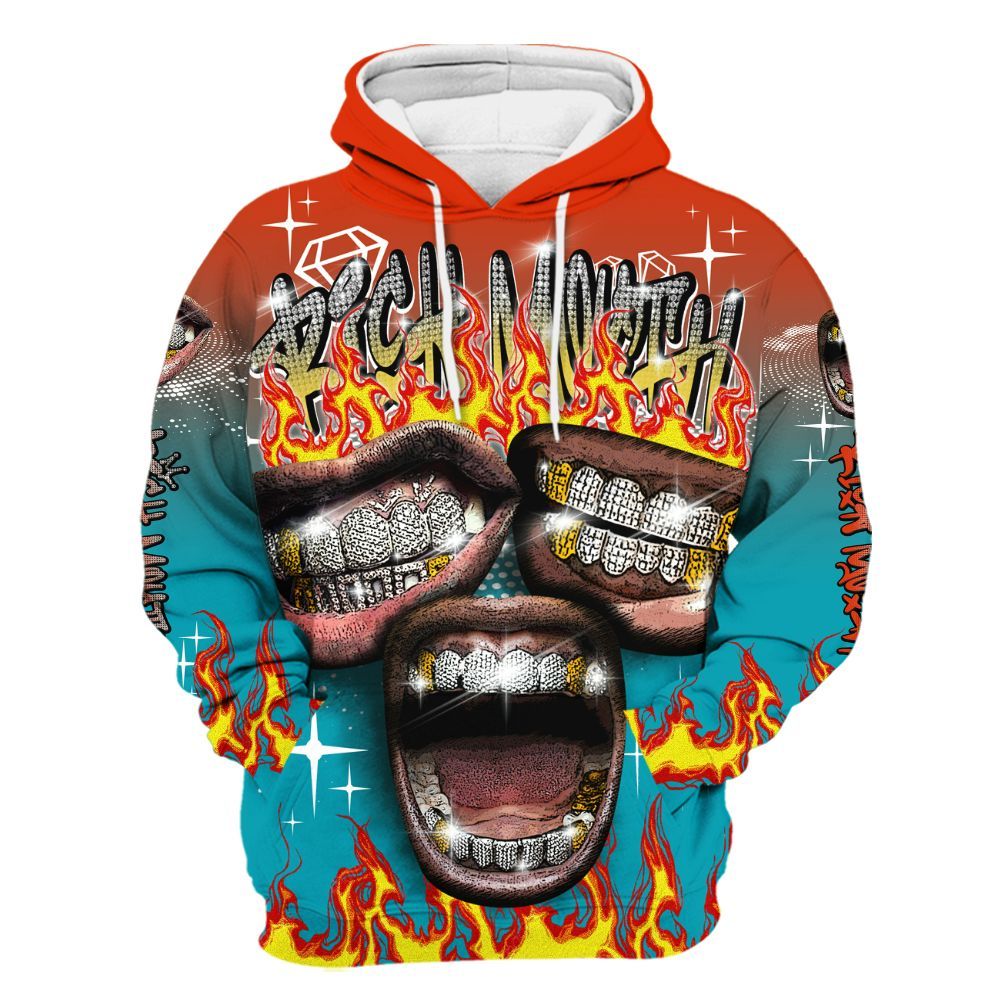 Hoodie To Match Dunk Low KD 17 N7 - Rich Mouth Fire Rap Retro 90s All Over Print