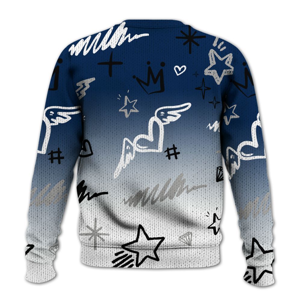 Knitted Sweater To Match SB White Navy 4s - Rise Shine Hustle Grind