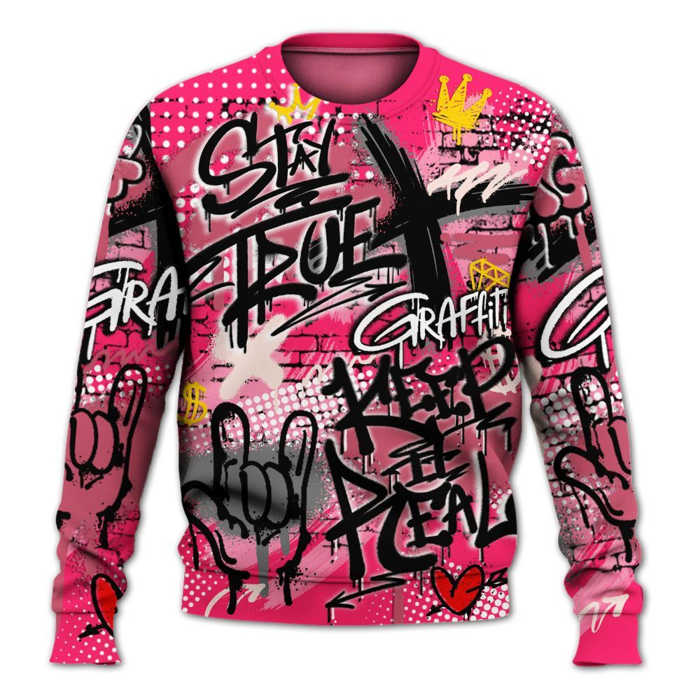 Sweatshirt To Match A'One Hyper Pink Shirt, True It Real Graffiti Streetwear All Over Print