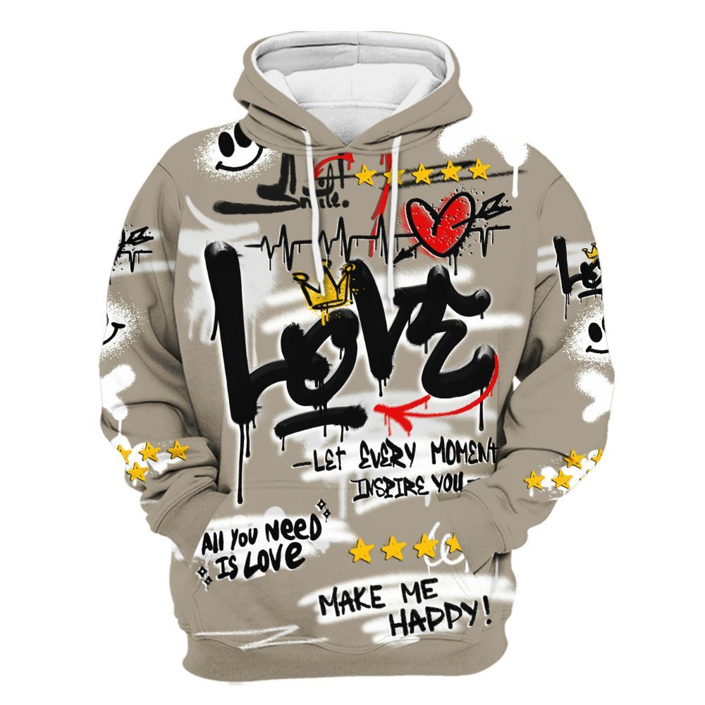 Hoodie To Match High OG Khaki 1s - Happy Love Beats Graffiti Streetwear All Over Print
