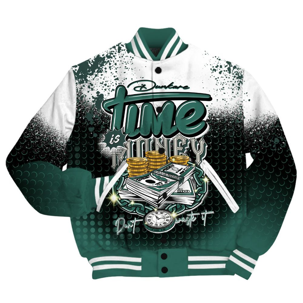Varsity Jacket To Match RM Oxidized Green 4s Shirt, Halftone Time Is Money All Over Print