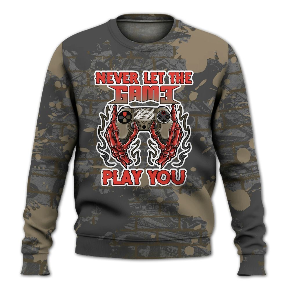 Sweatshirt To Match Olive 9s - PlayGame Skull Brick All Over Print