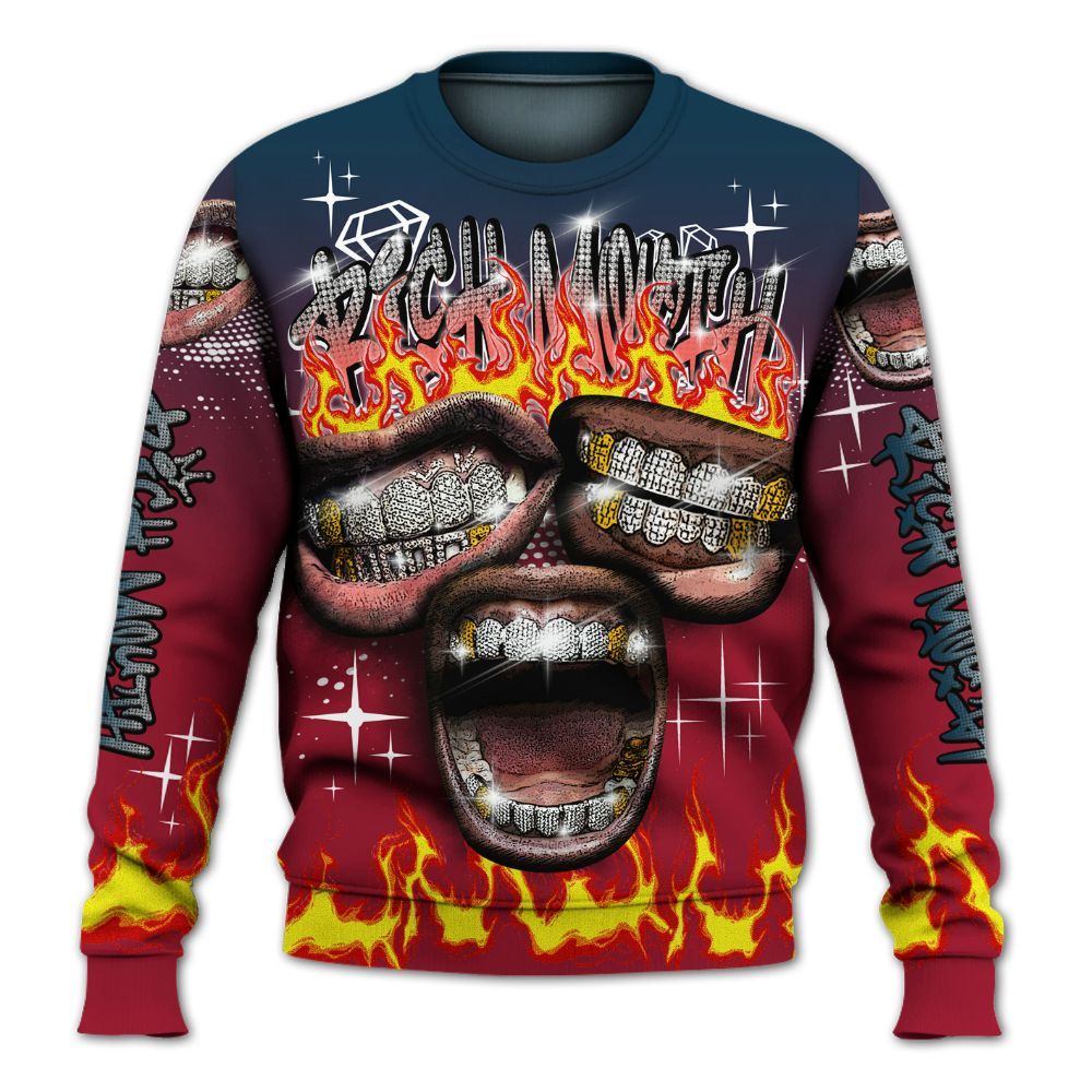 Sweatshirt To Match Mid Multi Color 2022 1s - Rich Mouth Fire Rap Retro 90s All Over Print
