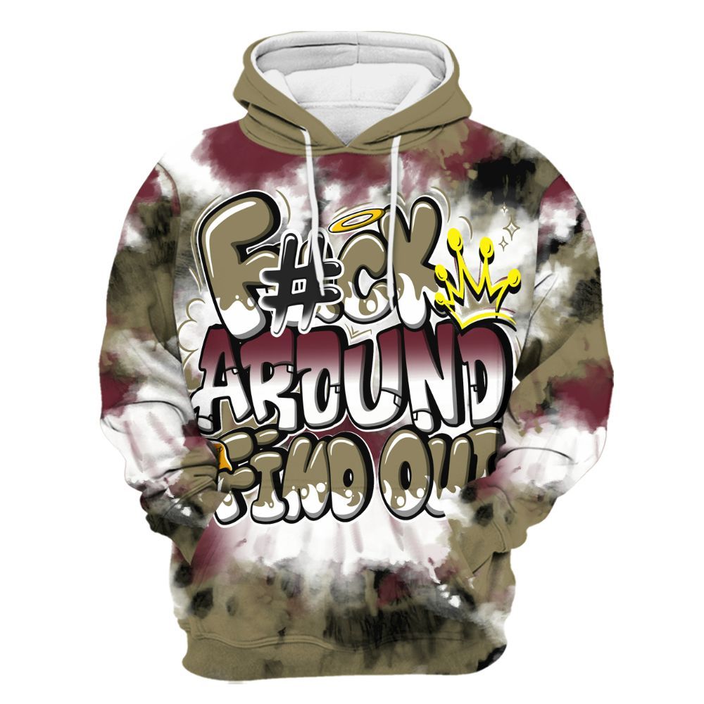 Hoodie To Match Black Olive 7s - Tie Dye FK Around Find Out All Over Print