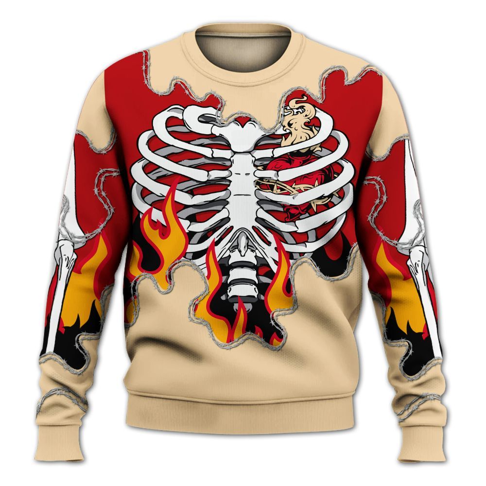 Sweatshirt To Match Dunk Low Strawberry Waffle - Skeleton Heart On Fire All Over Print