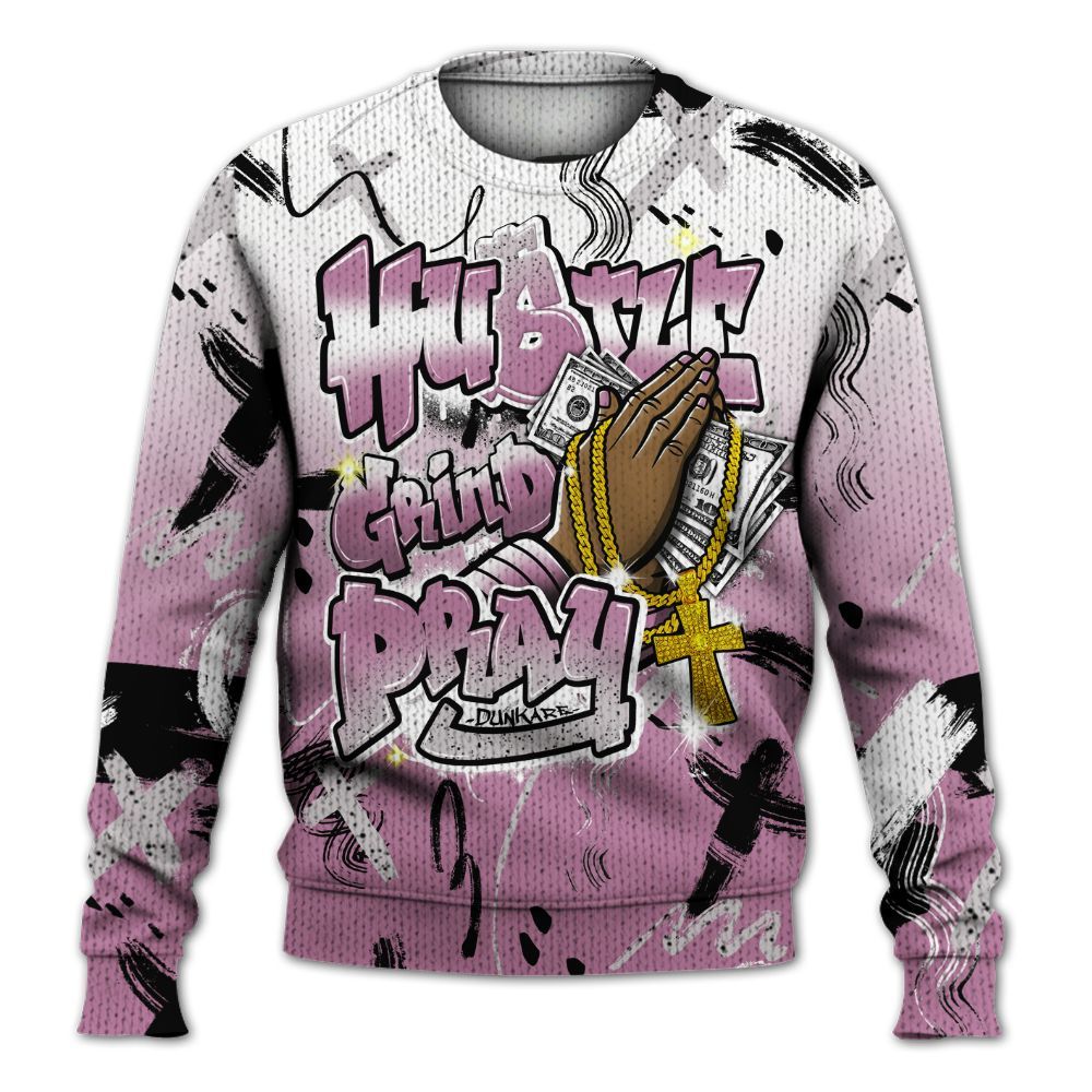 Knitted Sweater To Match Neutral Grey Black White Orchid 4s - Money Hustle Grind Pray