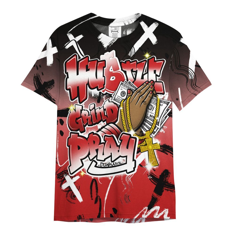 Shirt To Match Bred Reimagined 4s - Money Hustle Grind Pray All Over Print