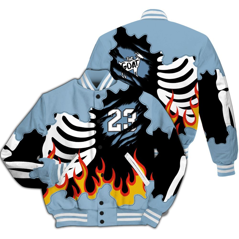 Varsity Jacket To Match High University Blue 1s - Burning Skeleton 23 G.O.A.T All Over Print