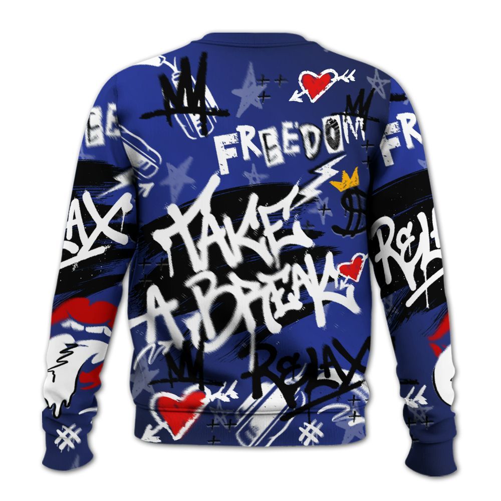 Sweatshirt To Match Air Max Plus Black Racer Blue - Take Break Freedom Graffiti Streetwear All Over Print