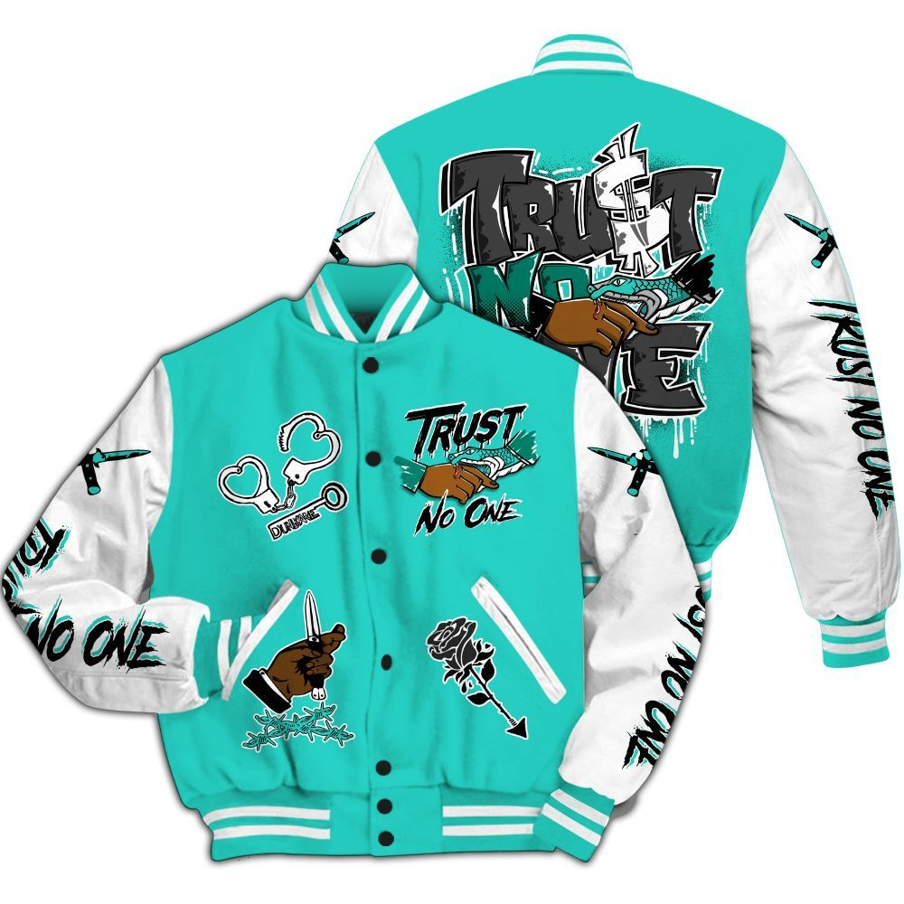 Varsity Jacket To Match Dunk Low Clear Jade - Trust No One Dripping All Over Print
