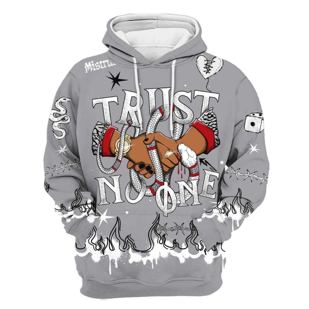 Hoodie To Match Cement Grey 3s - Trust No One Snake-Bite Doodle Crayon All Over Print