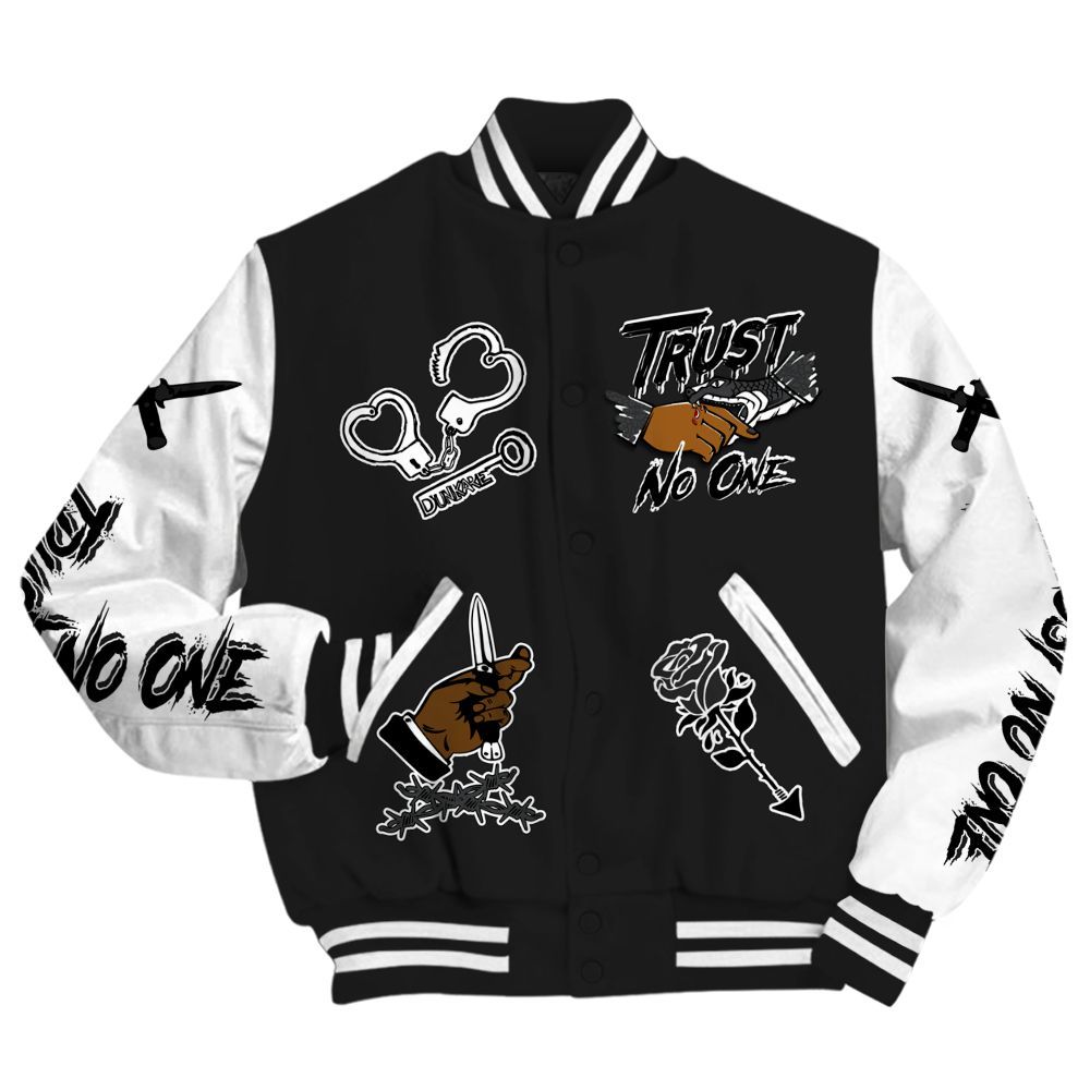 Varsity Jacket To Match Black Cat 3s - Trust No One Dripping All Over Print