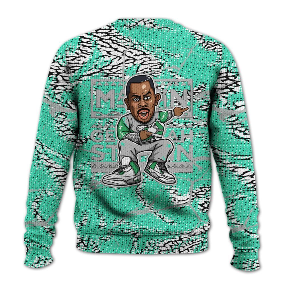 Knitted Sweater To Match Black Green Glow 3s - Get Tag Sneakers Steppin' Graphic Crack