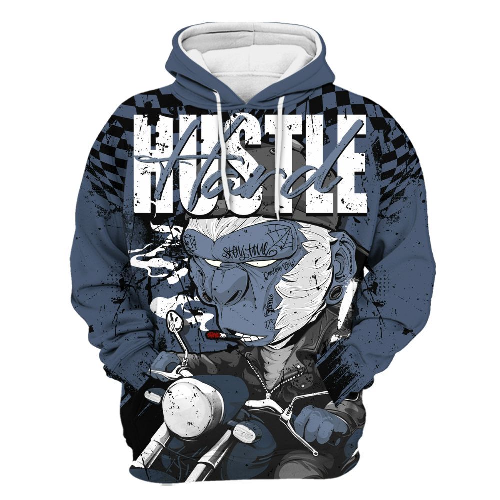Hoodie To Match Low Diffused Blue 11s - Hustle Hard Monkey All Over Print