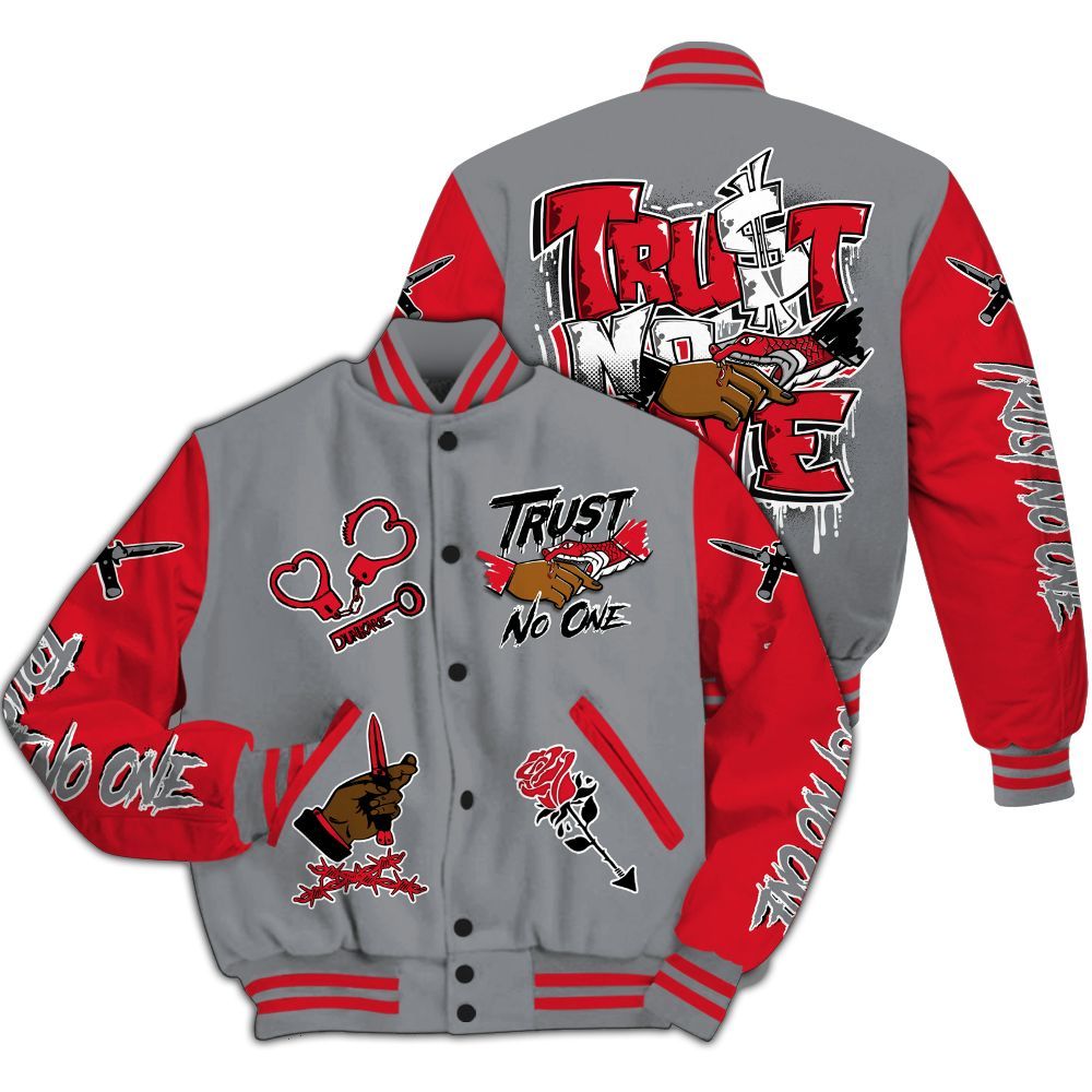 Varsity Jacket To Match Black Cement 3s - Trust No One Dripping All Over Print