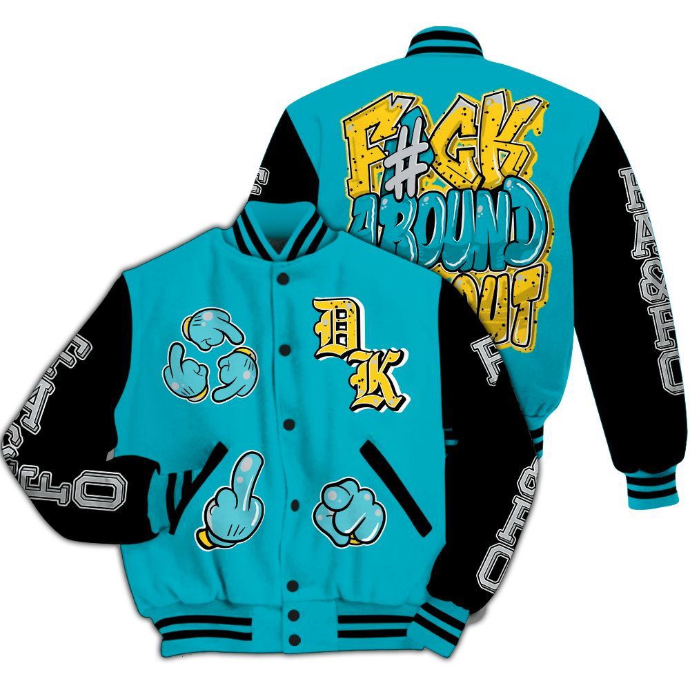 Varsity Jacket To Match Retro Aqua 5s - F Around Find Out Graphic All Over Print