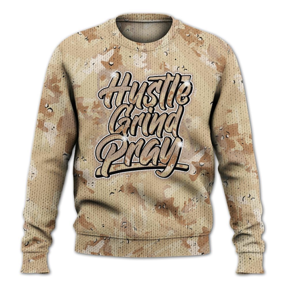 Knitted Sweater To Match Desert Camo 3s - Hustles And Prayer Graphic Halftone
