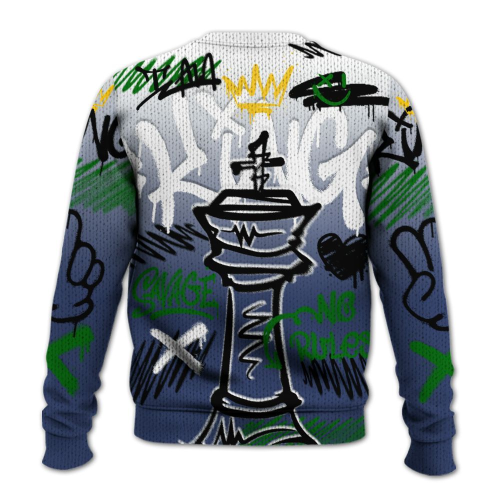Knitted Sweater To Match Midnight Navy 13s - Street King Chess Streetwear
