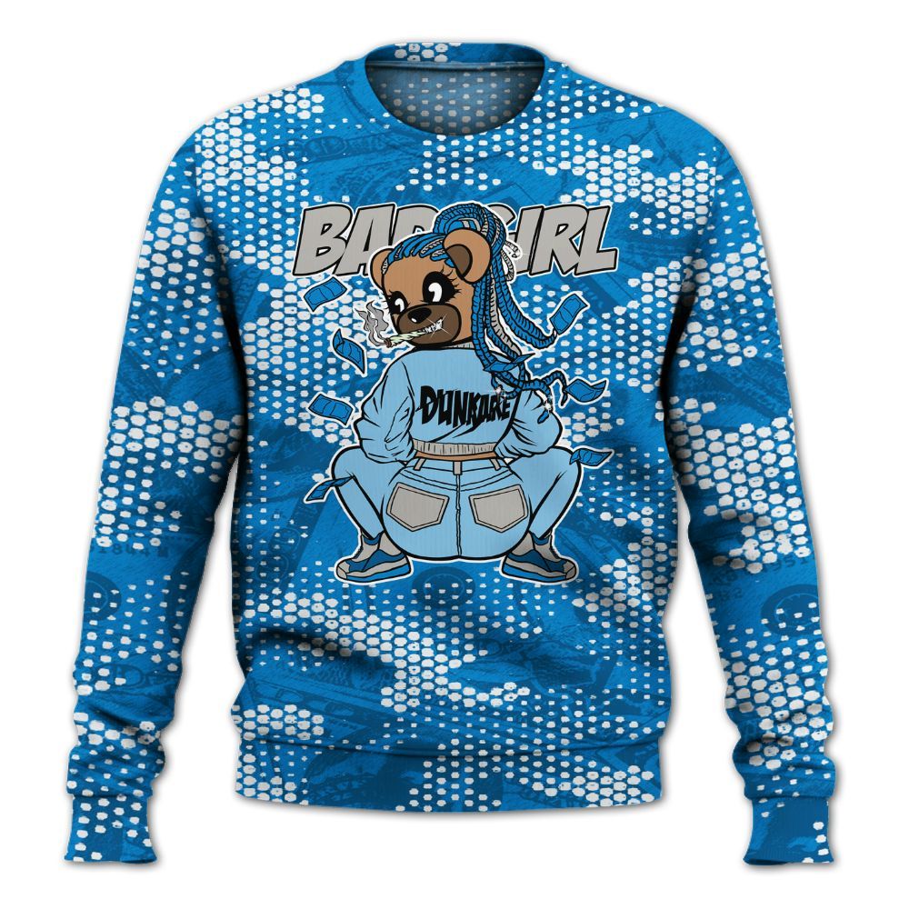 Sweatshirt To Match Industrial Blue 4s - Rebellious Girl Bear Banknotes Art All Over Print