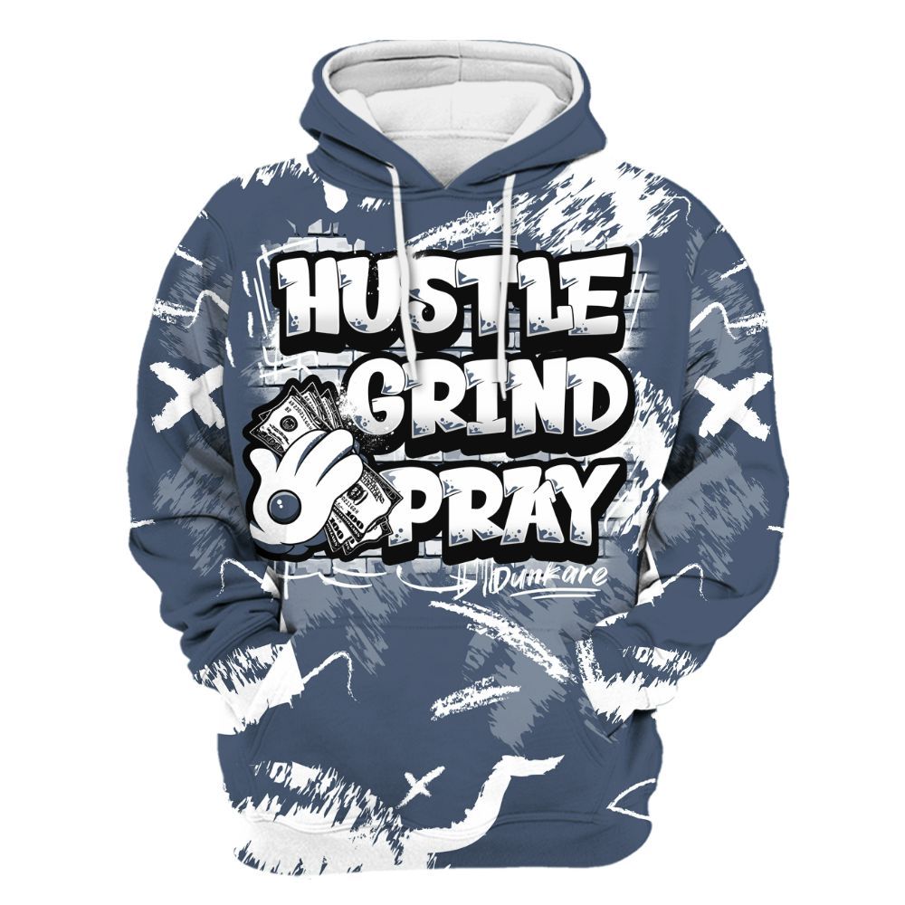 Hoodie To Match Low Diffused Blue 11s - Hustle Grind Pray Retro All Over Print